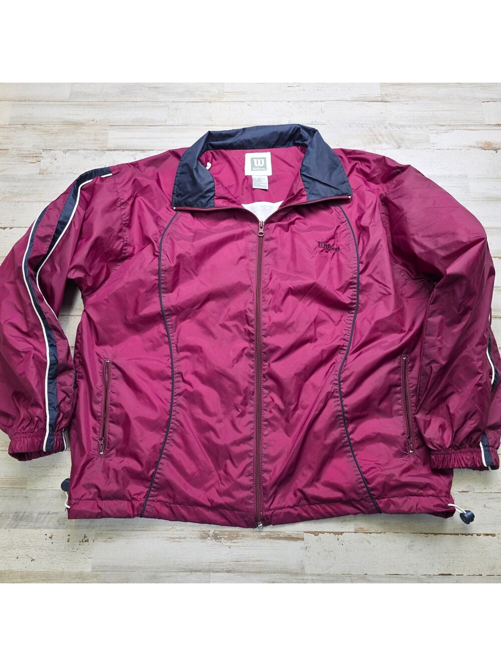 VTG 90s Wilson Windbreaker Jacket L Burgundy Nylon Whooshy Tennis Track Full Zip